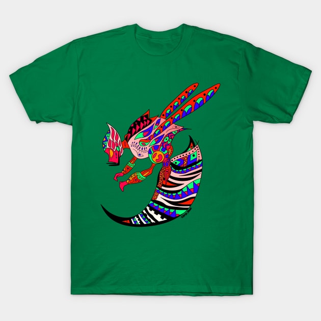 red queen mayan bee the bonampak beast in ecopop pattern T-Shirt by jorge_lebeau